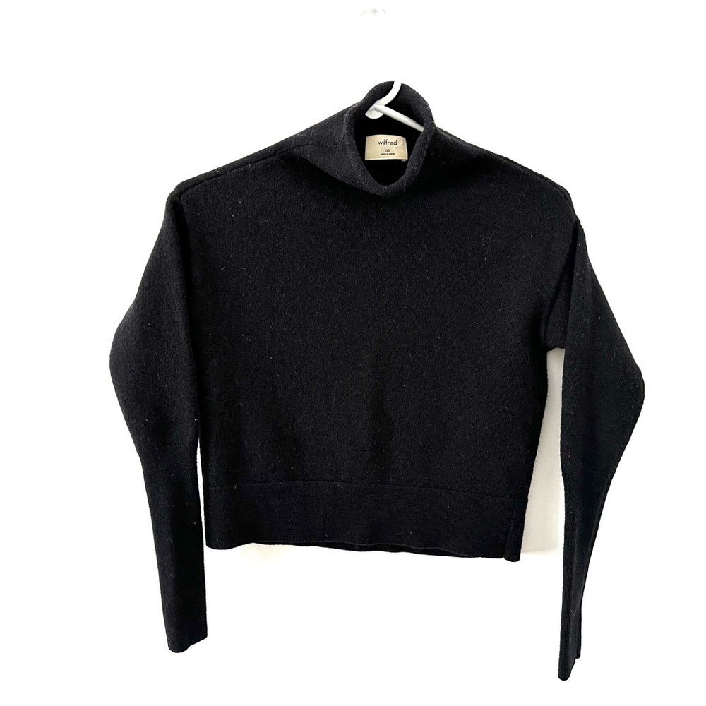 XXS Aritzia WILFRED Cropped Mock Neck Sweater, Lightweight Merino Wool